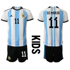 Argentina Angel Di Maria #11 Hemmaställ Barn VM 2022 Korta ärmar (+ Korta byxor)